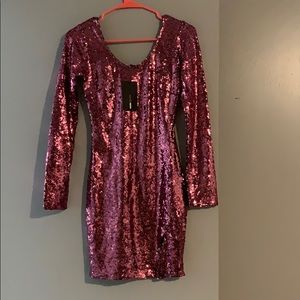 Fashion Nova pink sequin party dress.